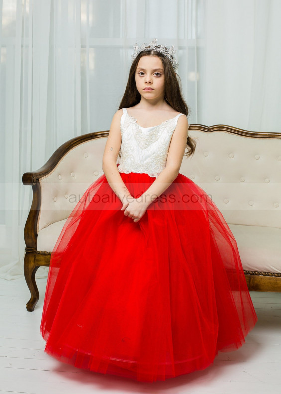 Red Pageant Flower Girl Dress Wedding Party Dress